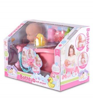 Papusa bebelus Tutu Love cu cada si accesorii de baie