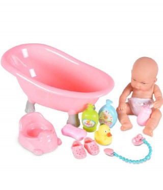 Papusa bebelus Tutu Love cu cada si accesorii de baie