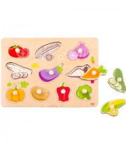 Puzzle din lemn cu maner pentru copii LEGUME